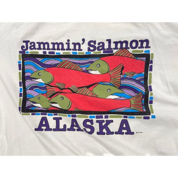Hanes Other - Vintage 80s Jammin' Salmon Alaska Fish T-Shirt Hanes USA Fishing Tee Men's 2XL